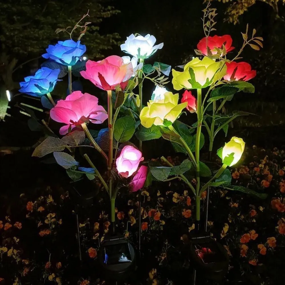 1/2PC 3Heads Solar Simulated Rose Garden Light, Outdoor Floor Mounted Lawn Light, Suitable For Courtyard Landscape Decoration