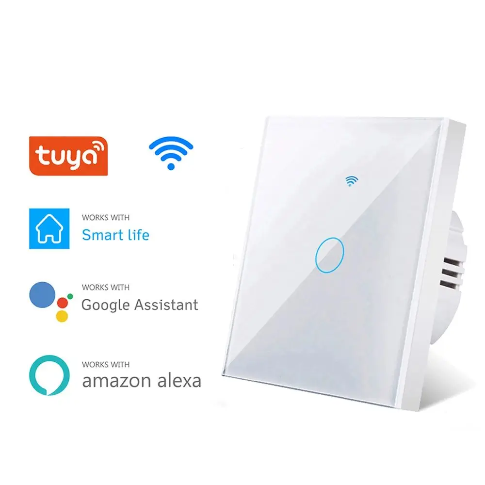 

Умные переключатели Tuya Wi-Fi EU 1/2/3Gang, сенсорный выключатель света, настенный датчик, 433 МГц, радиочастотные переключатели Smart Life для Alexa Google Home Alice