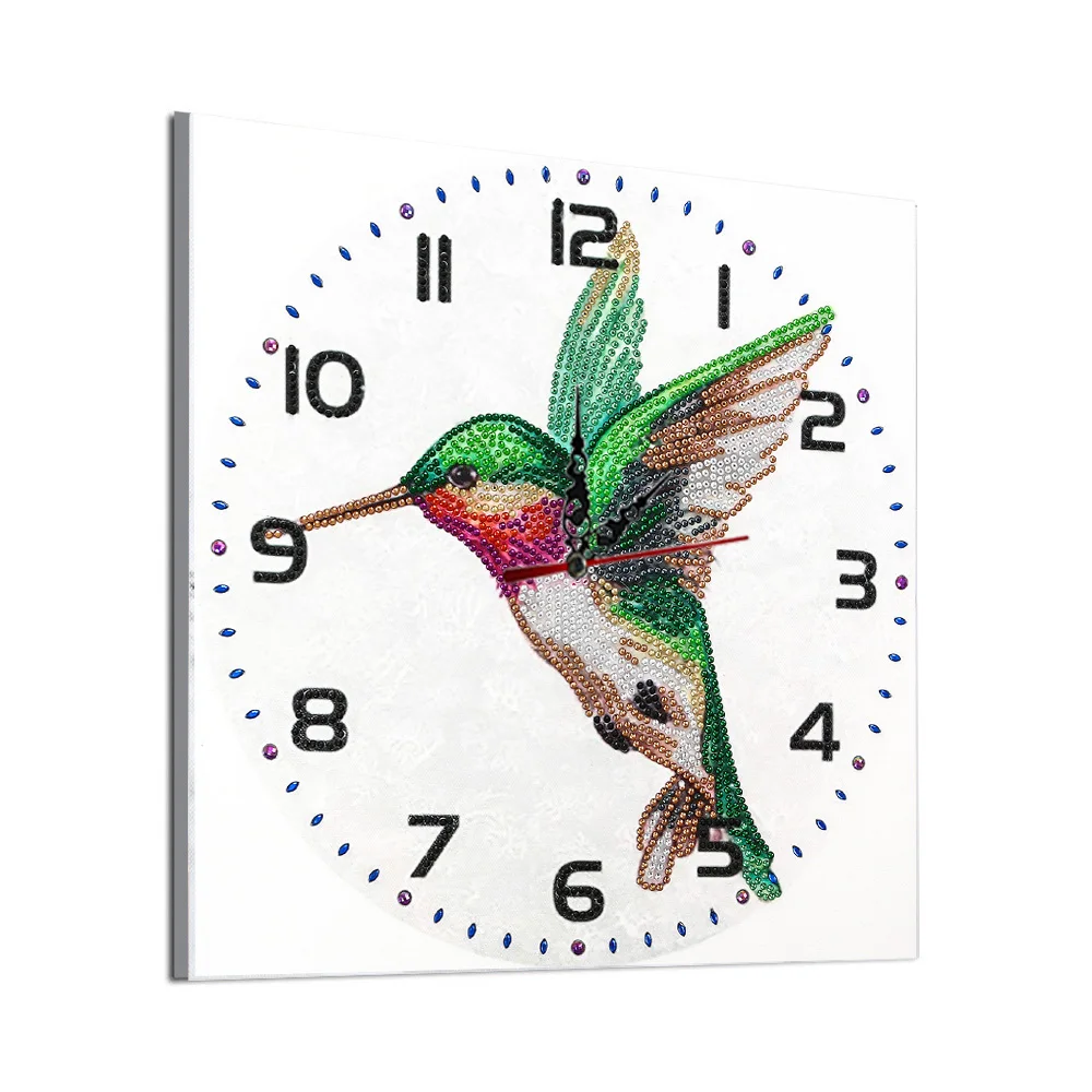1 DIY Floral/Animal Pattern Diamond Painting Clock, Frameless Canvas Material and Sports Wall Decoration Diamond Art Clock - view 5