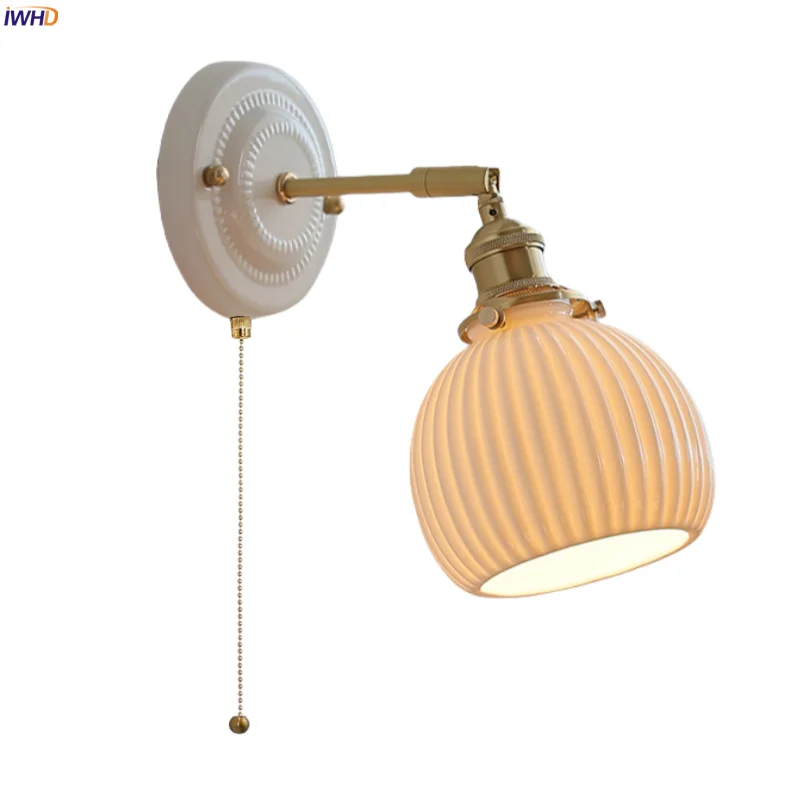 

IWHD Small Pumpkin LED Wall Light Fixture Living Room Loft Bathroom Mirror Bedside Lamp Nordic Minimalism White Ceramic Wandlamp