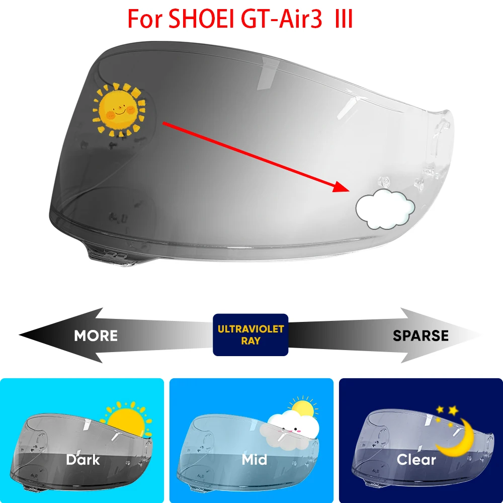 

Motorcycle Helmet Photochromic visor For SHOEI GT-Air3 gt air III Helmet visor UV Automatically hromic lens