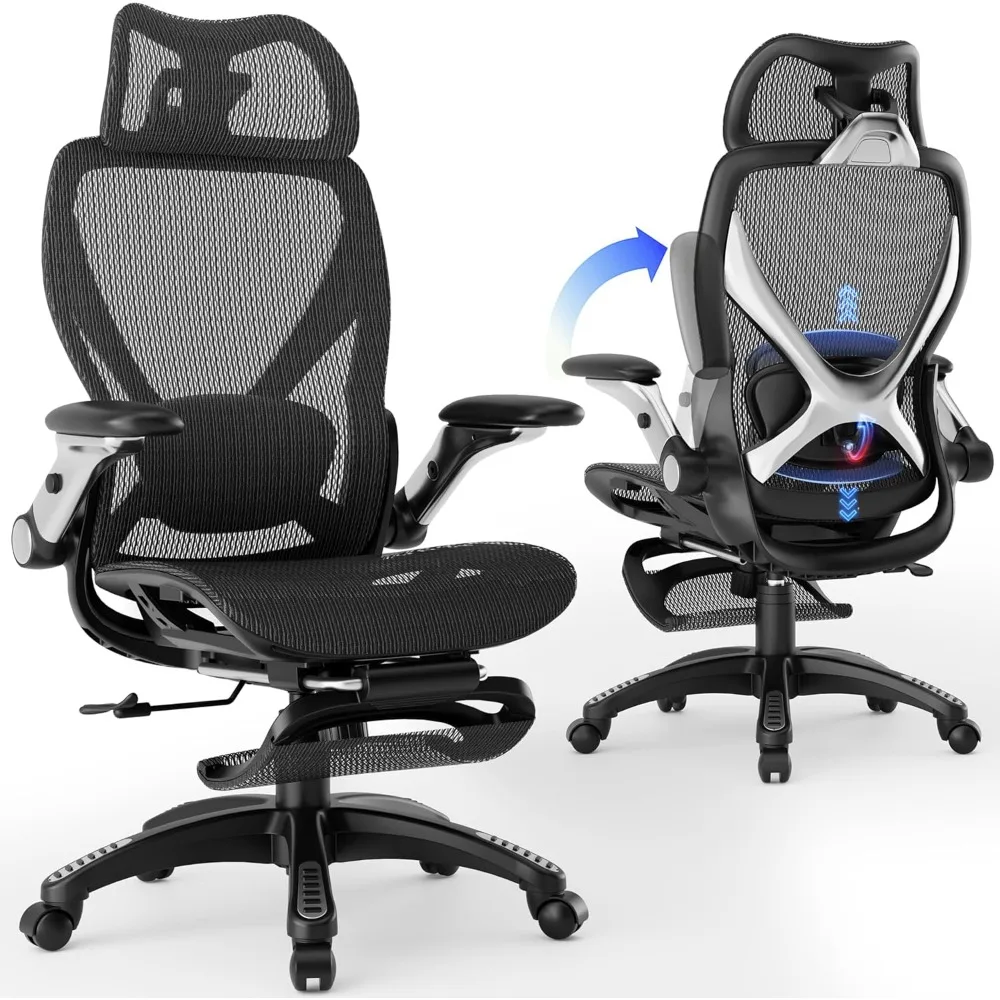 

Ergonomic Office Chair with Footrest, Big and Tall Home Desk Chair with 5D Flip-Up Arms, Adjustable 3D Lumbar Suppo