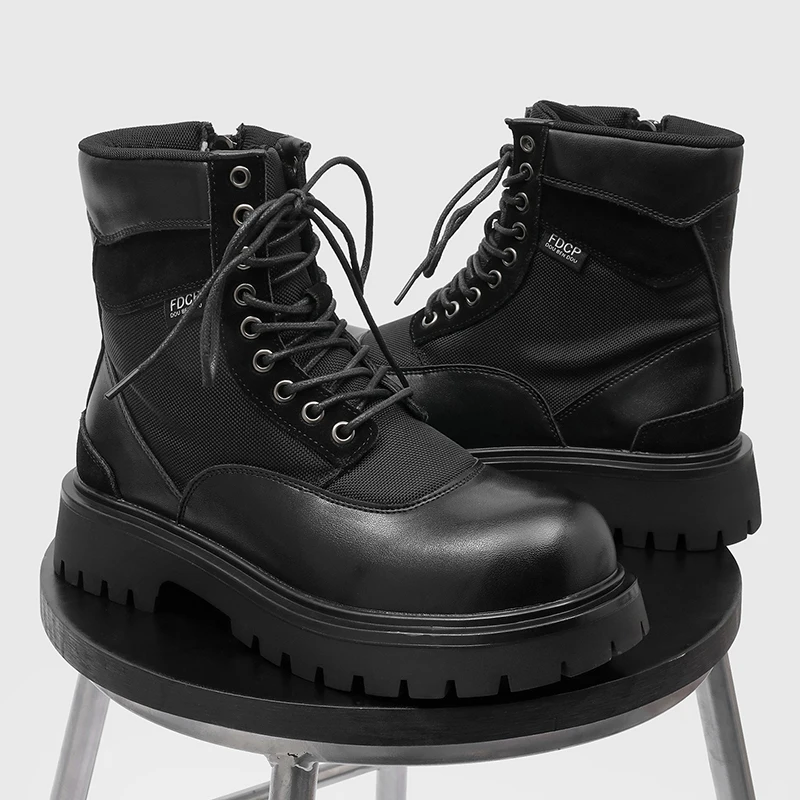 Men Thick Soled Chelsea Boots Black Men Mid Length Workwear Motorcycle Boots Fashionable British Style Derby Shoes Men Boots