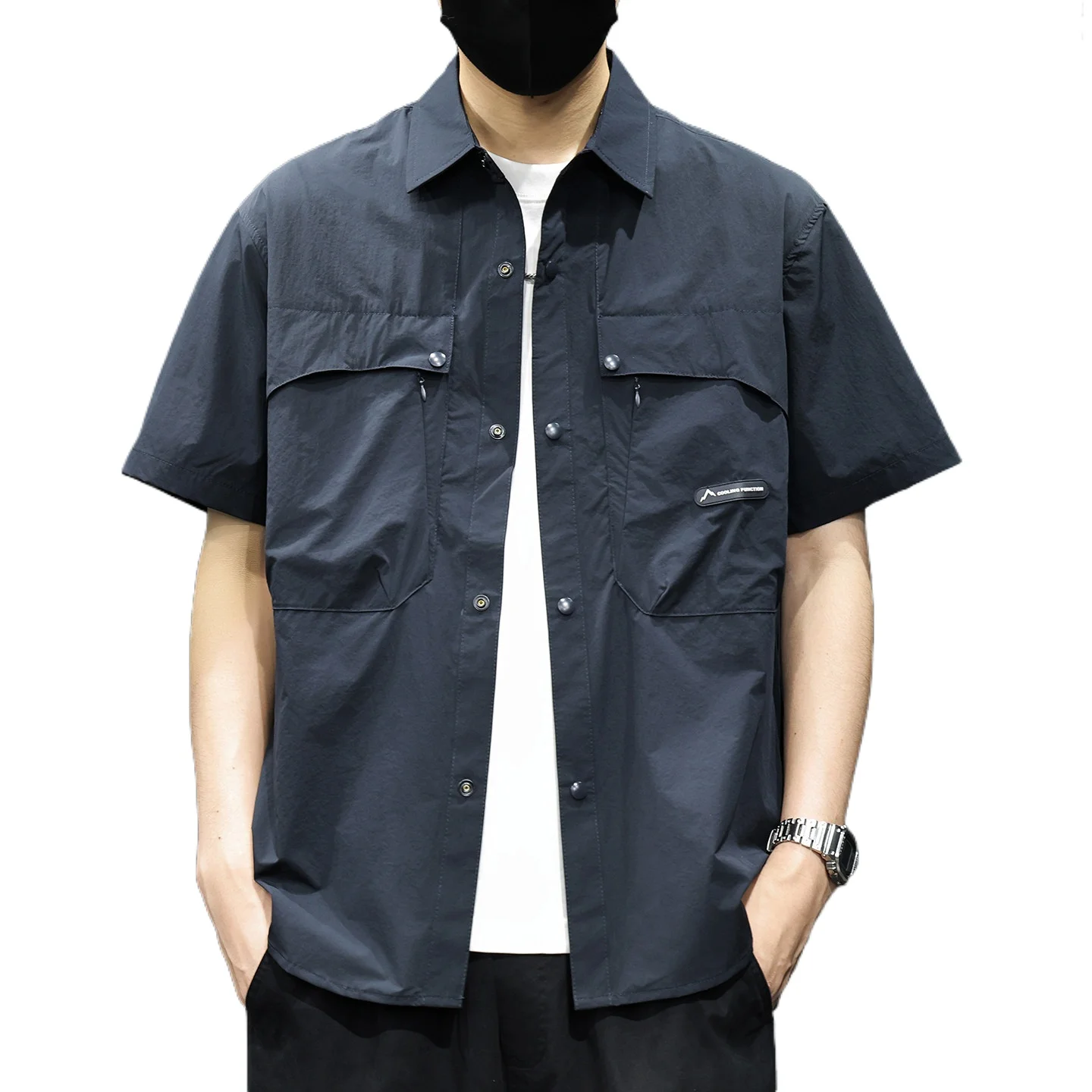 Men's Summer Fashion 3D Large Pocket Quick Dry Loose Casual Short Sleeve Techwear Cargo Shirt Cityboy Oversize Track Blouses