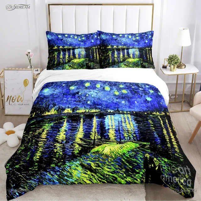 Van Gogh Art Cute Kawaii Duvet Cover Comforter Bedding set Soft Quilt Cover and Pillowcases for Teens Single/Double/Queen/King