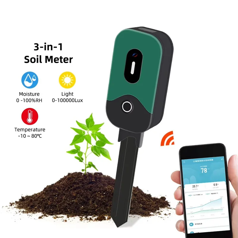 B34B-Zigbee Soil Meter Smart Wireless Soil Moisture Temperature Light Sensor Garden Plant Monitor Compatible Tuya App