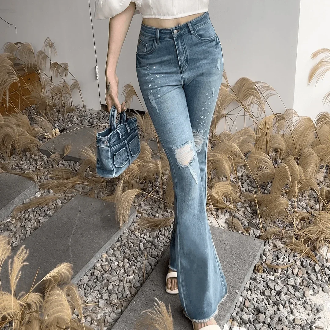 Retro Bell Bottom Trousers High Waist Shot Womens Flare Jeans Fashion Casual Teenagers R Trend 2025 Z Cool Denim Pants for Women