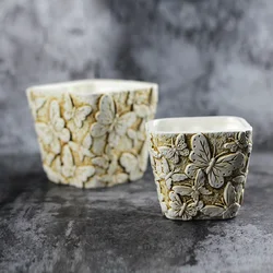 Butterfly Pattern Flower Pot Concrete Mold Square Candle Containers Cement Vase Arts Crafts Silicone Molds for Home Garden Decor