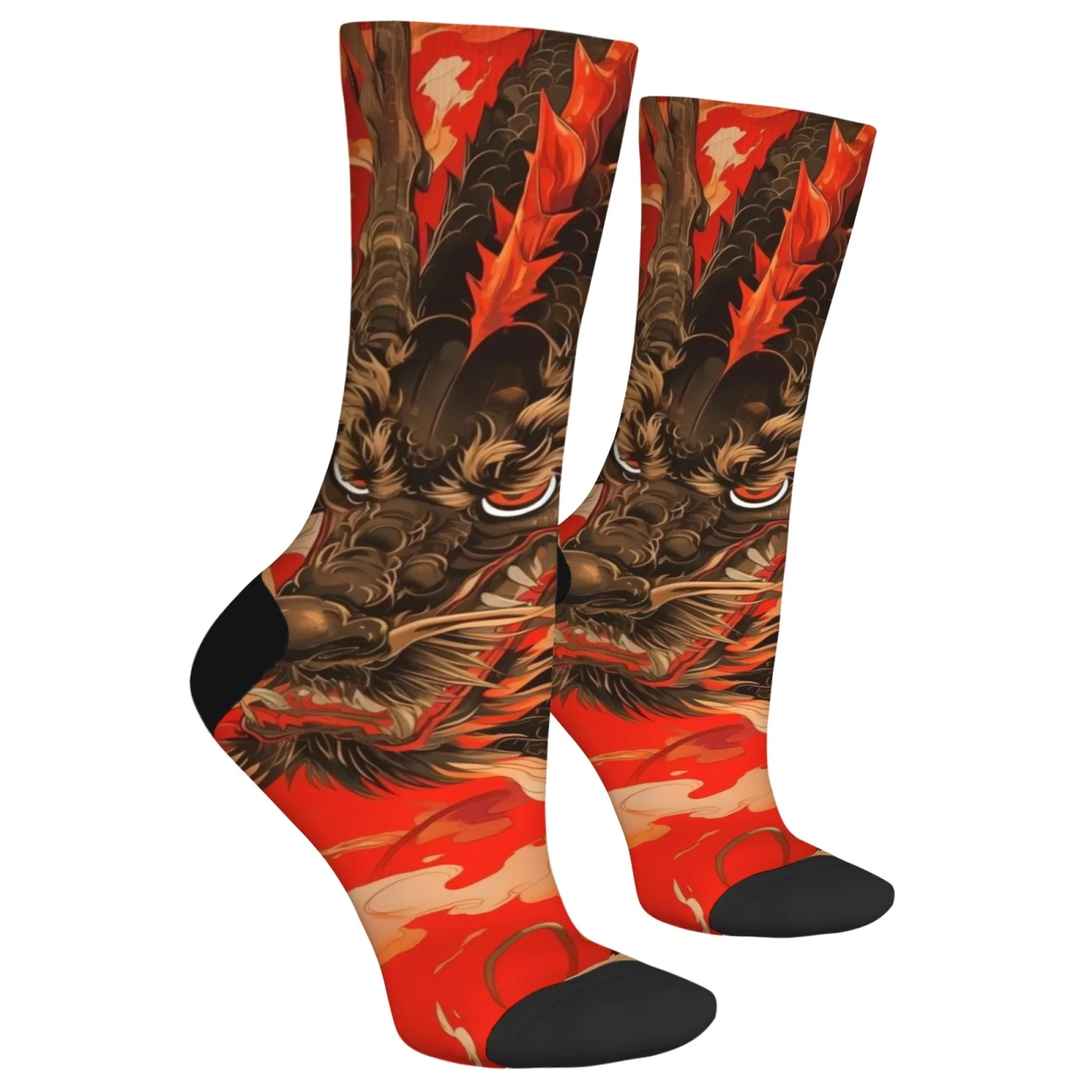 ถุงเท้าลายมังกรไฟแบบญี่ปุ่น ยูคิโยเอะ ลายมังกรศักดิ์สิทธิ์ สีสันสดใส ศิลปะตะวันออก ทออย่างดี เท่ห์ ใส่ได้ทุกเพศ เหมาะสำหรับใส่ในชีวิตประจำวัน