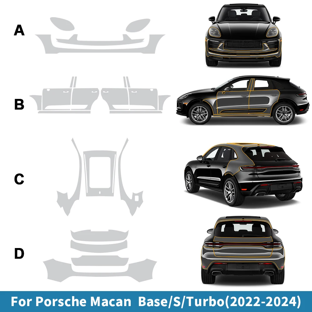 Paint Protection Film for Porsche Macan Base S Turbo 2022 2023 2024 Precut Car Sticker Clear Kit Bra PPF TPU Transparent