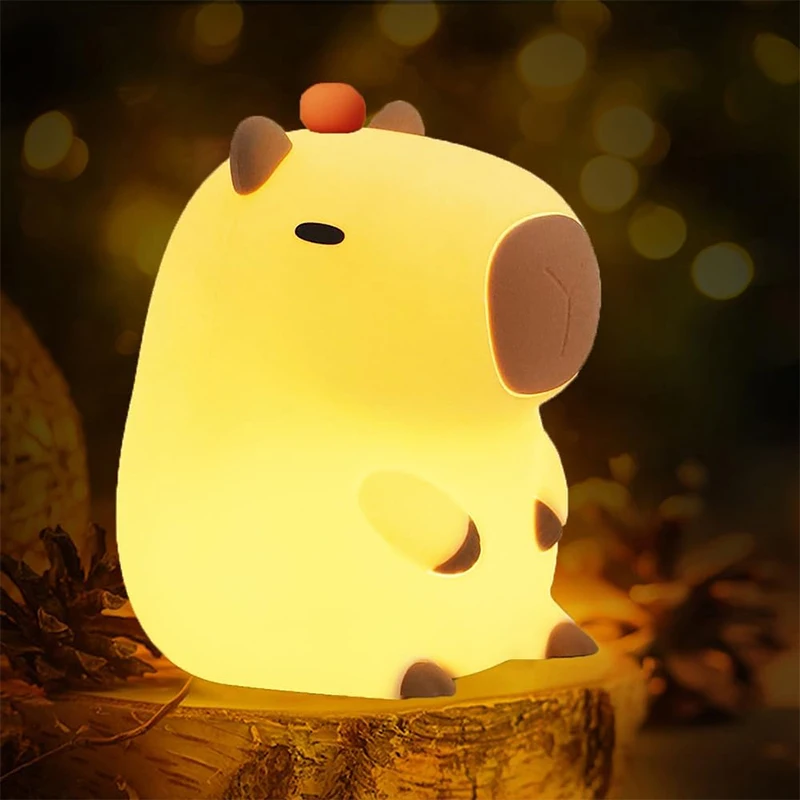 Cute Capybara Night Light Children's Silicone Nightlight Gift USB Rechargeable Animal Touch Bedside Sleep Lamp Decoration