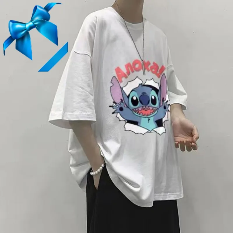 ديزني كارتون ليلو وستيتش القطن الخالص للأولاد صيف جديد متعدد الاستخدامات طباعة Ins العصرية فضفاضة خمس نقاط نصف كم