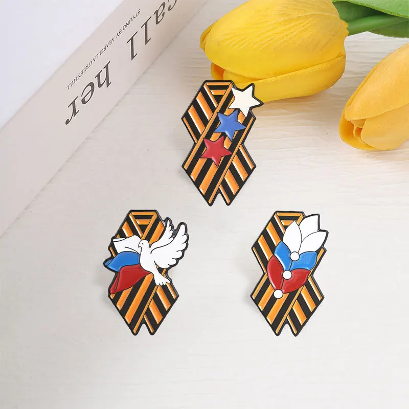 Russian St George Ribbon Carnation Star Dove Commemorative Brooch Metal Pin Badge for Gift DIY Clothing Bags Hat Scarf T-shirt