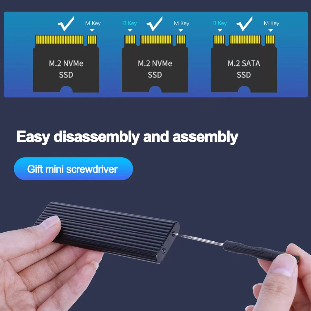 M.2 NVME NGFF SATA Gehäuse M2 SSD Gehäuse Dual Protokolle USB 3.1 Typ C SSD Adapter 10 Gbit/s zu NVMe SATA Externe Festplatte Box – Detail 5