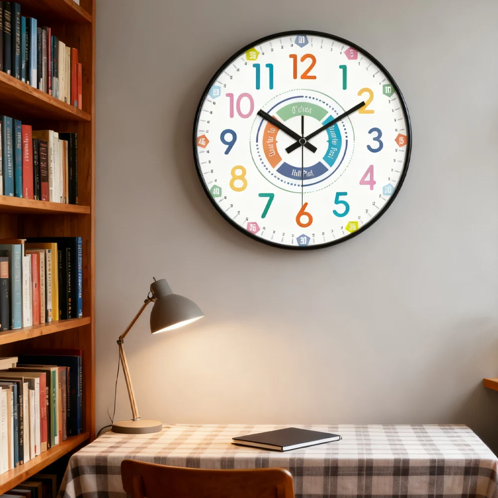 

Early Education Wall Clock Cartoon Colorful Number Clock For Classroom Living Room Bedroom Modern Learning Time Analog Clock