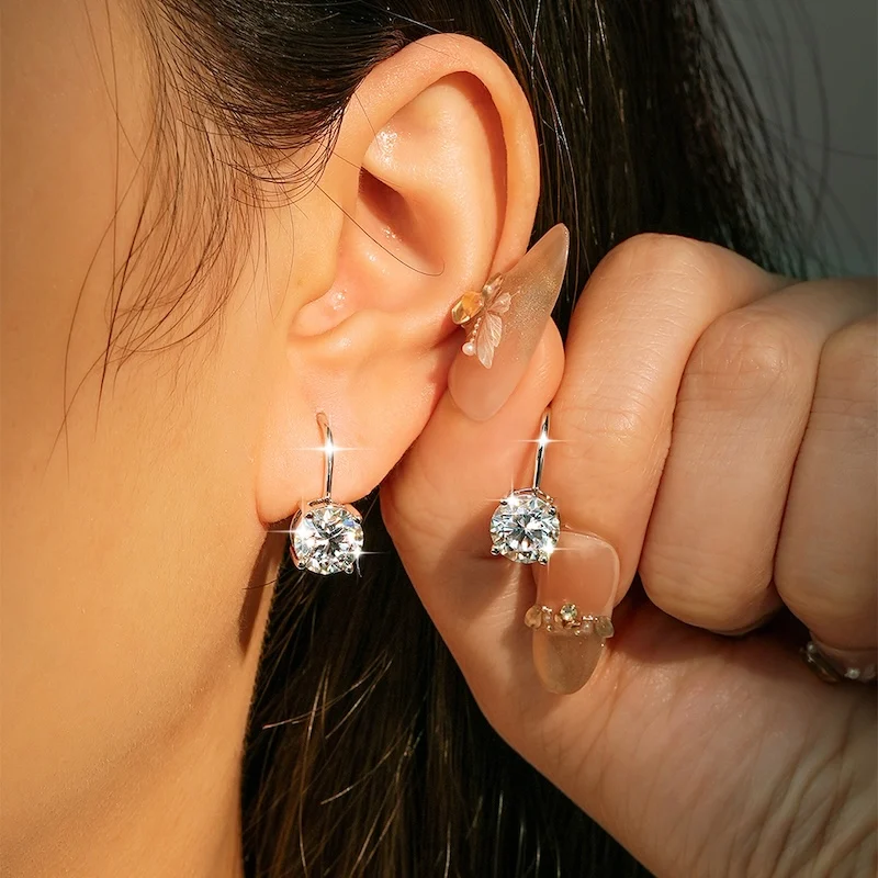 Rrjzz Solitaire 6,5 mm 8 mm Moissanit-Verlobungs-Clip-Ohrringe für Damen, 1 Karat, 2 Karat, Vier-Krallen-Ohrringe mit Hebelverschluss, Schmuckgeschenke – Detail 15