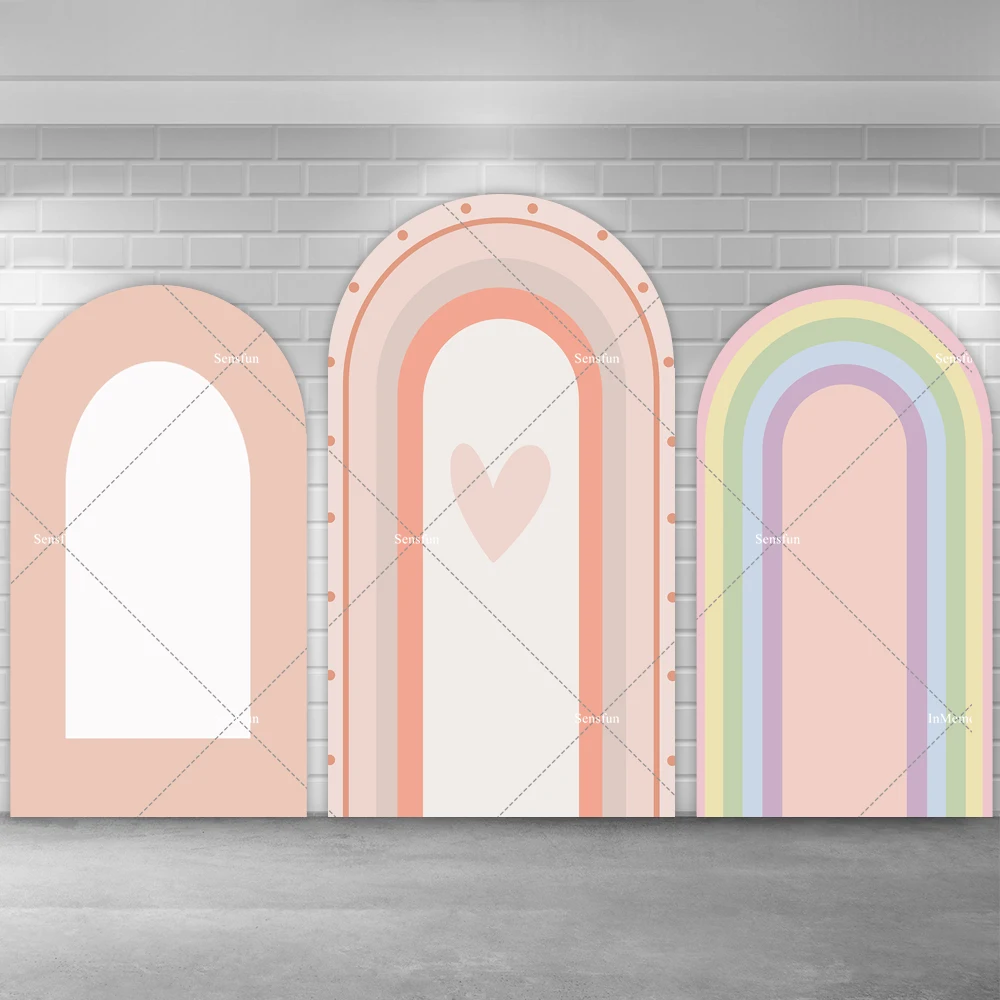 

Oh Baby Rainbow Color Arch Backdrop Peach Girls Baby Shower Newborn 1st Birthday Party Chiara Photography Background Double Side