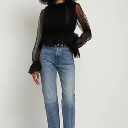 Early Autumn Pleated Mesh Top Sexy Shirts