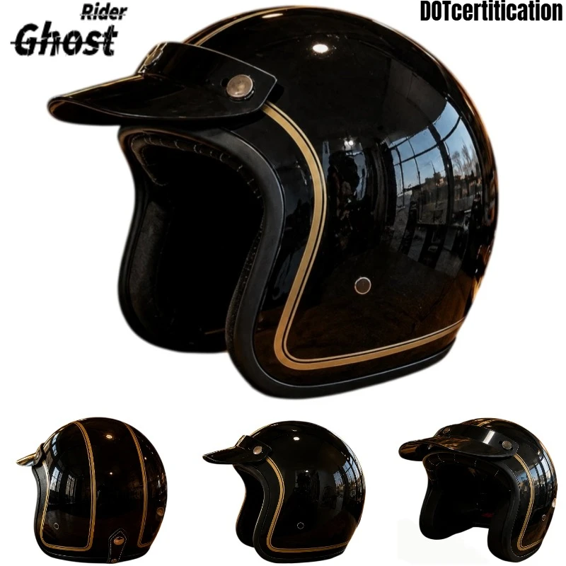 Retro German Style 3/4 Jet Open Face Motorcycle Helmet, ABS Shell DOT Approved Safety Helmet for Men Women, Four Seasons Use