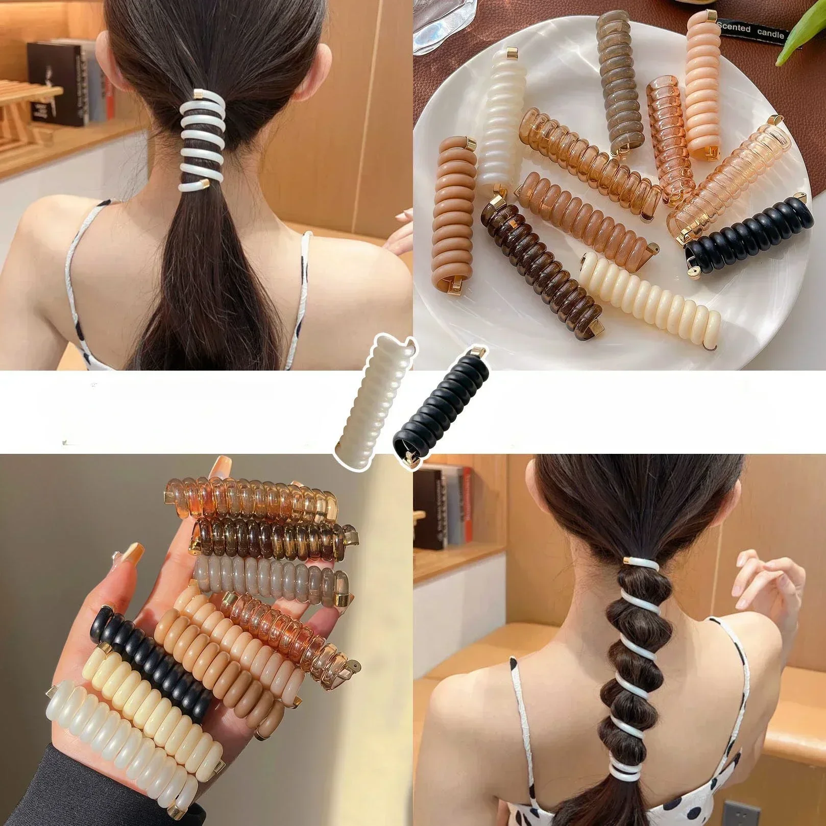 New Spiral High Elastic Rubber Bands for Women Girls Telephone Wire Hair Ties Loop Spiral Coil Hairbands Ponytail Holder