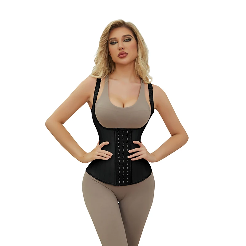 25 steel bones Black & Invory Color Styling Belted Vest Slim Shaper Shiny Latex Rubber Corset