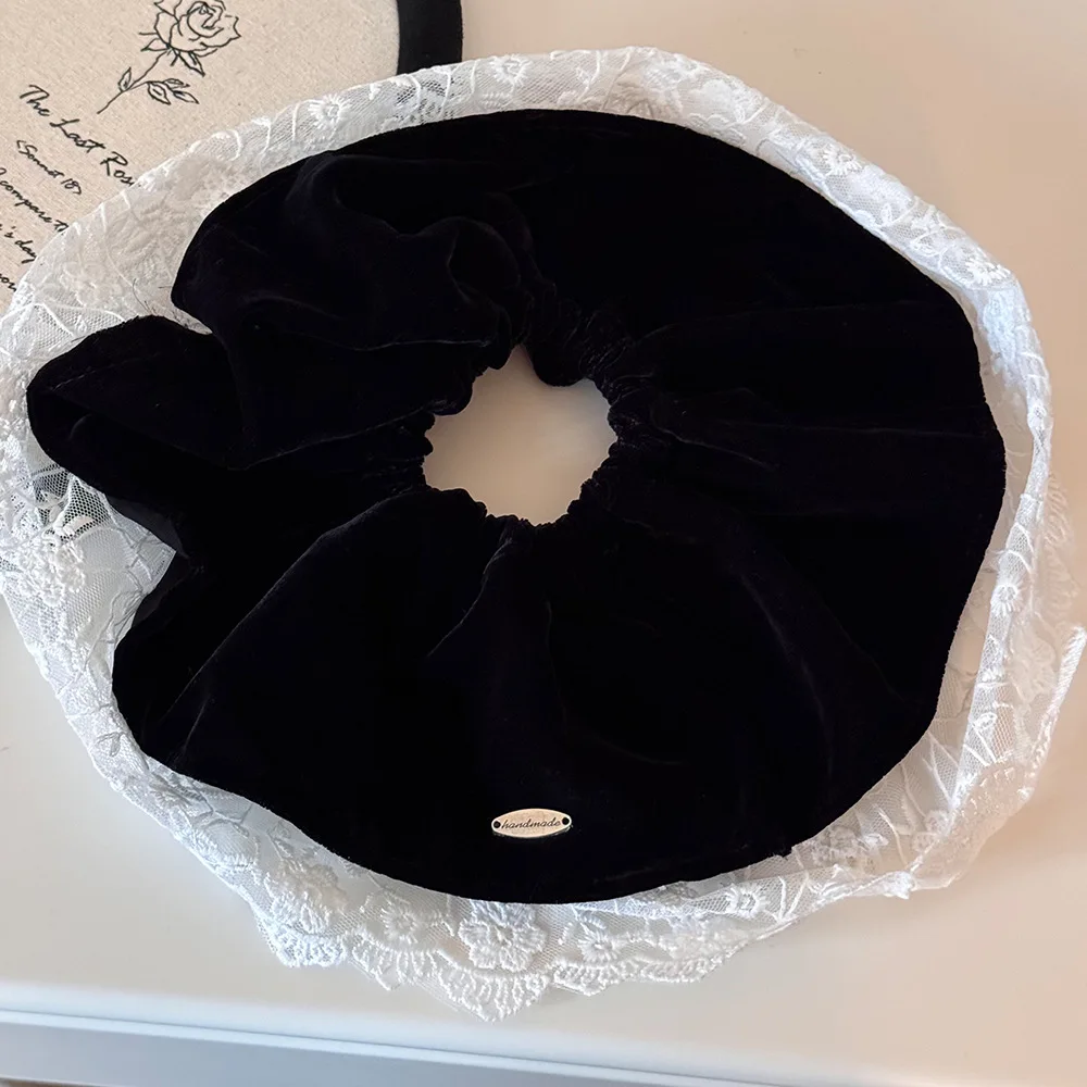 

Black velvet lace hair band ponytail accessories large fascinators elegant for women girl Designer vintage 2025 new in Gift kpop