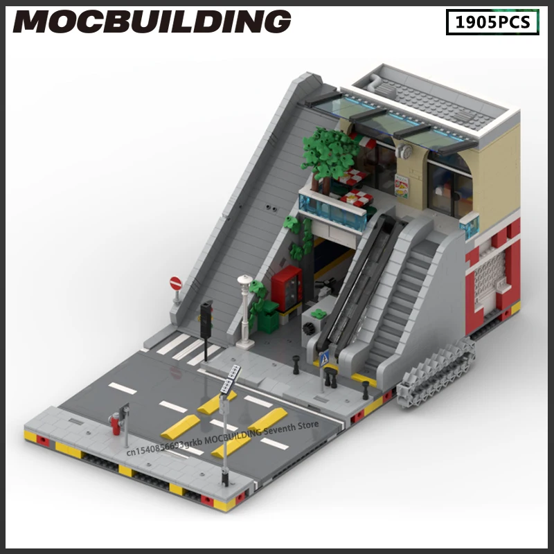 Modular Subway Station and Little Mall MOC Building Block Underground SStreet View Model DIY Assembly Bricks Display Toys Gifts