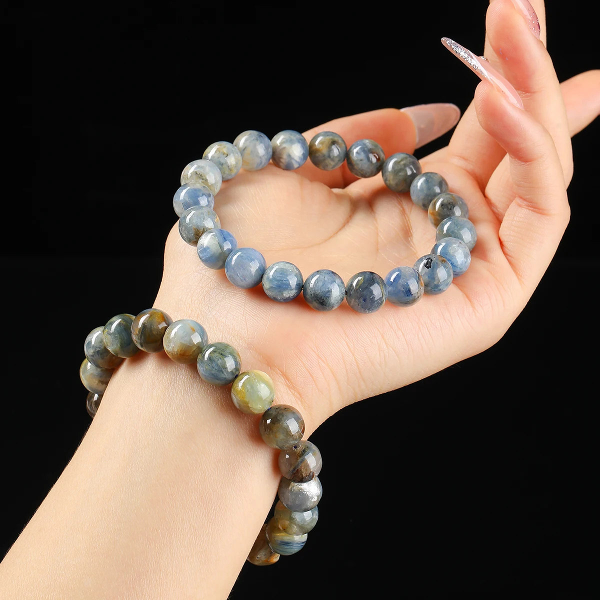 

JD 6 8 10mm Natural Stone Feather Kyanite Beaded Crystal Bracelet Women Man Yoga Elegant Handmade Stretch Healing Jewelry Gift
