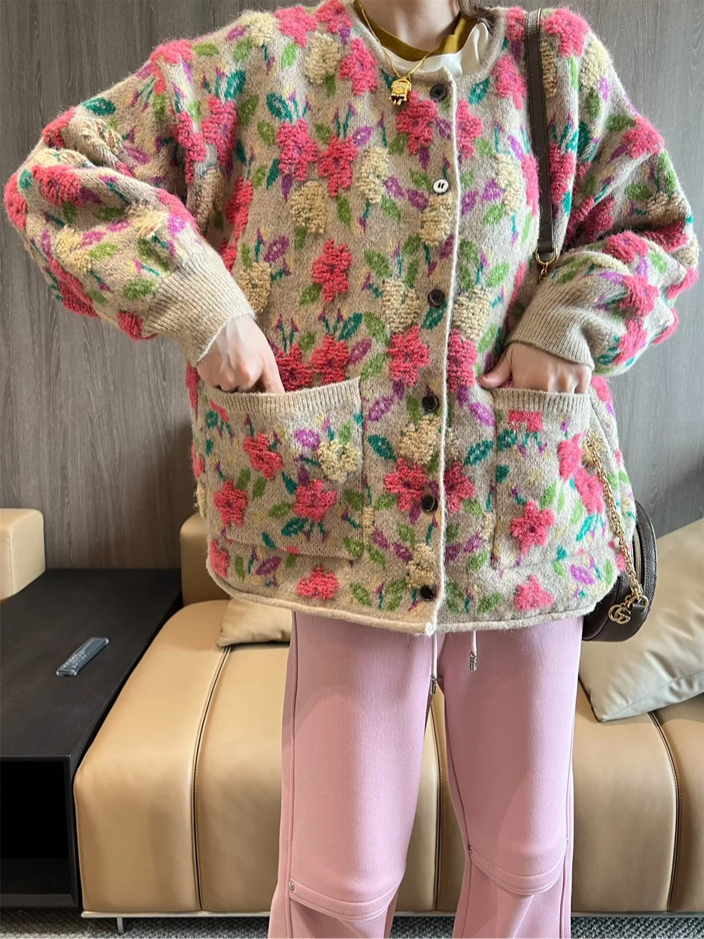 Flower Botton Oversized Sweater Knitted Cardigan Winter Tricot Chunky Autumn Lazy Oaf Korean Blusa Termica Kawaii Chunky Knit