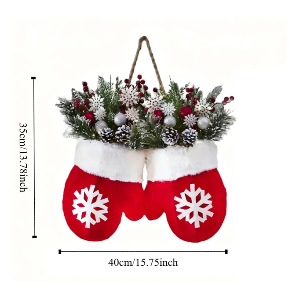 Twinkling Christmas Mitten Wreath Artificial Berries with LED Lights Christmas Glove Wreath Large Size