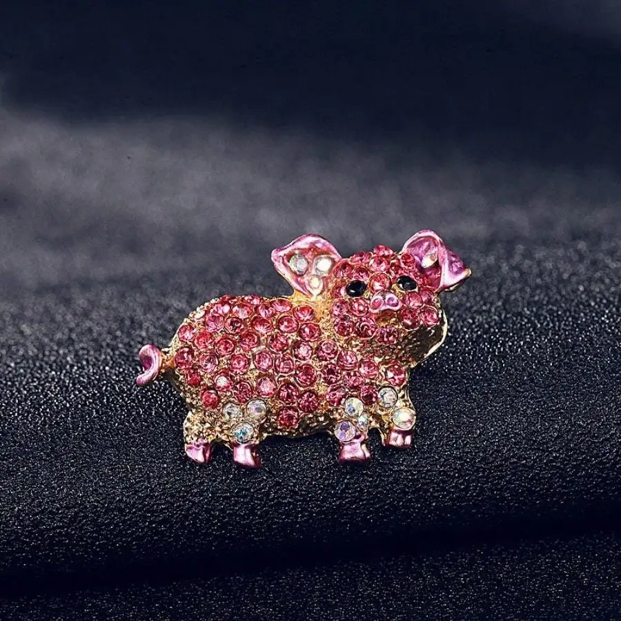 

Pink Pig Rhinestone Brooch Vintage Women Lapel Pin