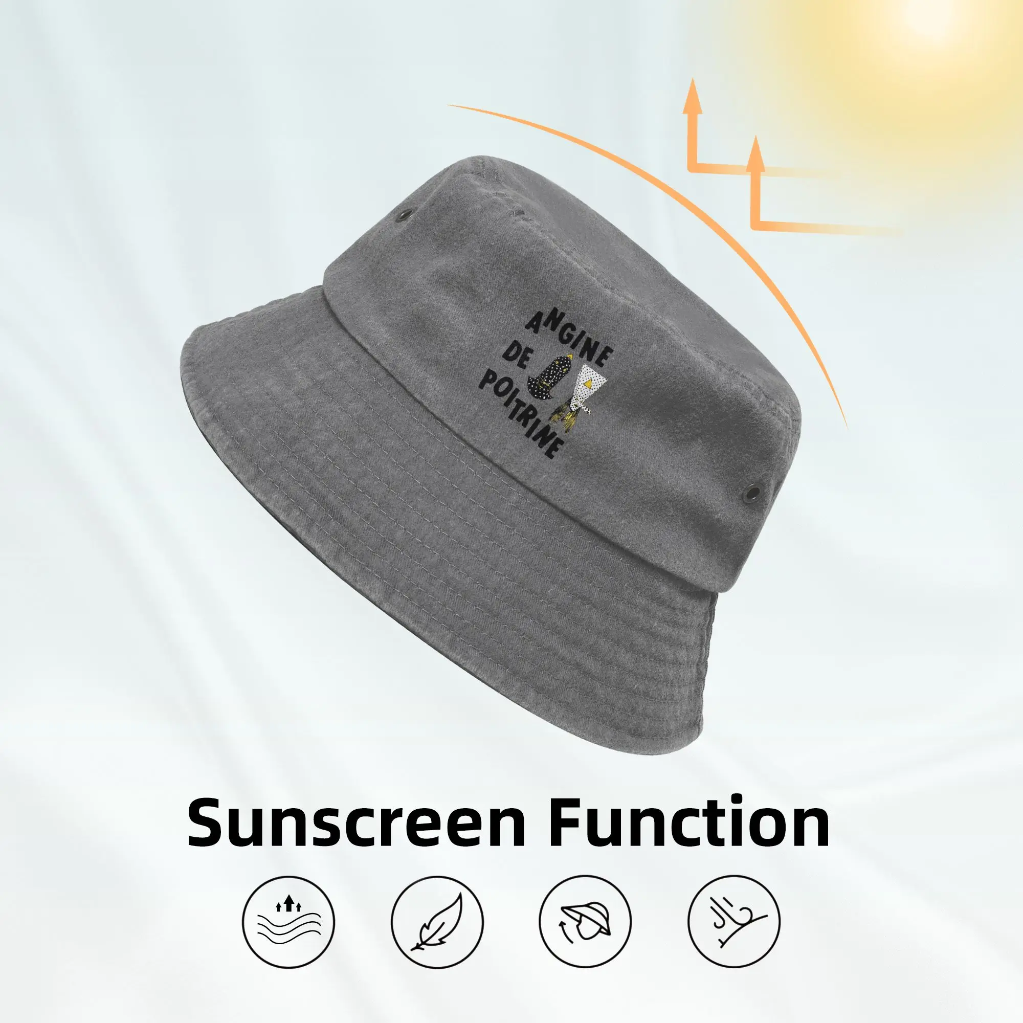 Stylish Angine de Poitrine Band Cotton Bucket Hat For Men Women  Washed Distressed Bob Hats Vocation Getaway Headwear