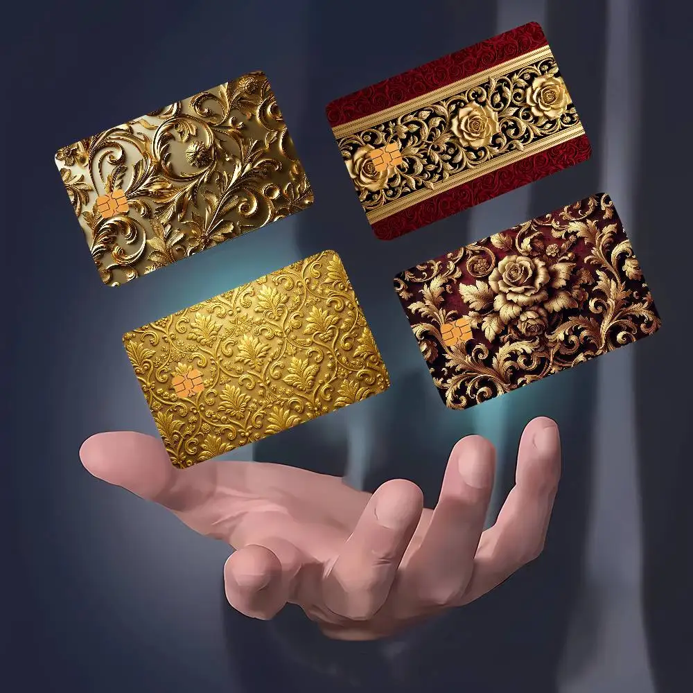 Golden Flower Relief Perfect Gift Ide Merch Layout Cover Credit Card Stickers Distinctive Design