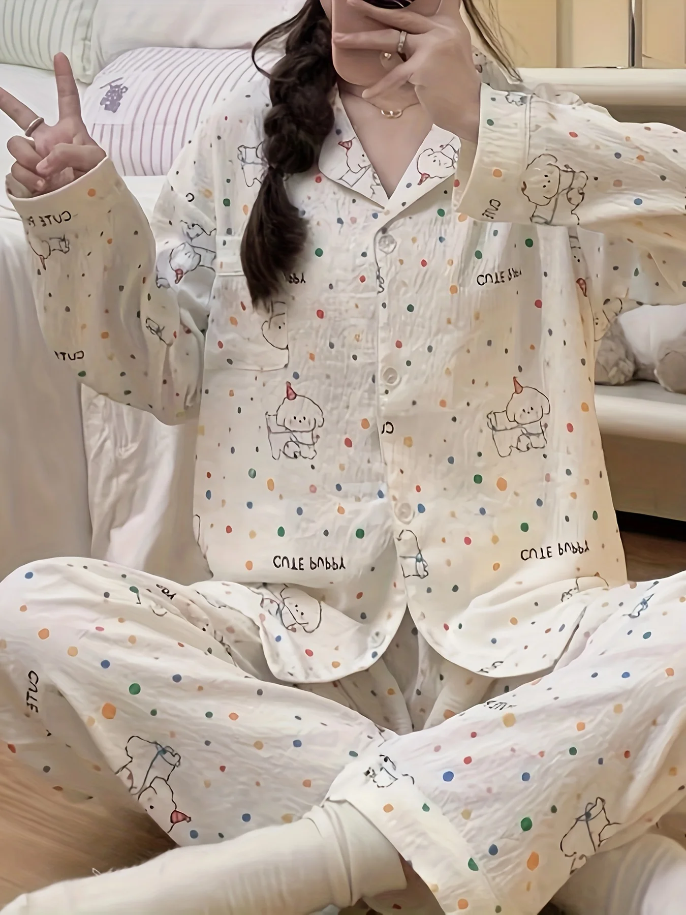 

High-Value New Women's Autumn & Winter Pajama Set - Simple Casual Sweet Loungewear