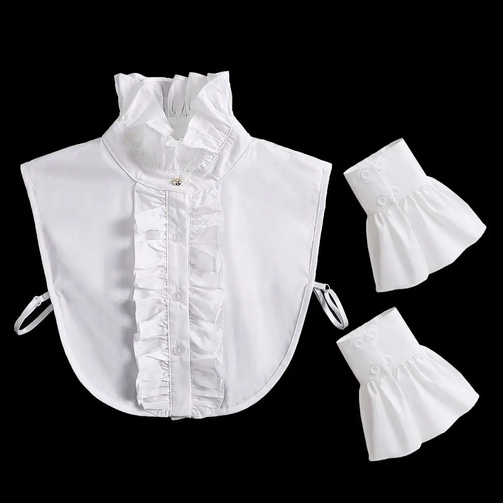 Elegant White Detachable Fake Collar V-shaped Ruffle Adjustable Neckline Korean Style Hollow Out False Blouse Collar Female
