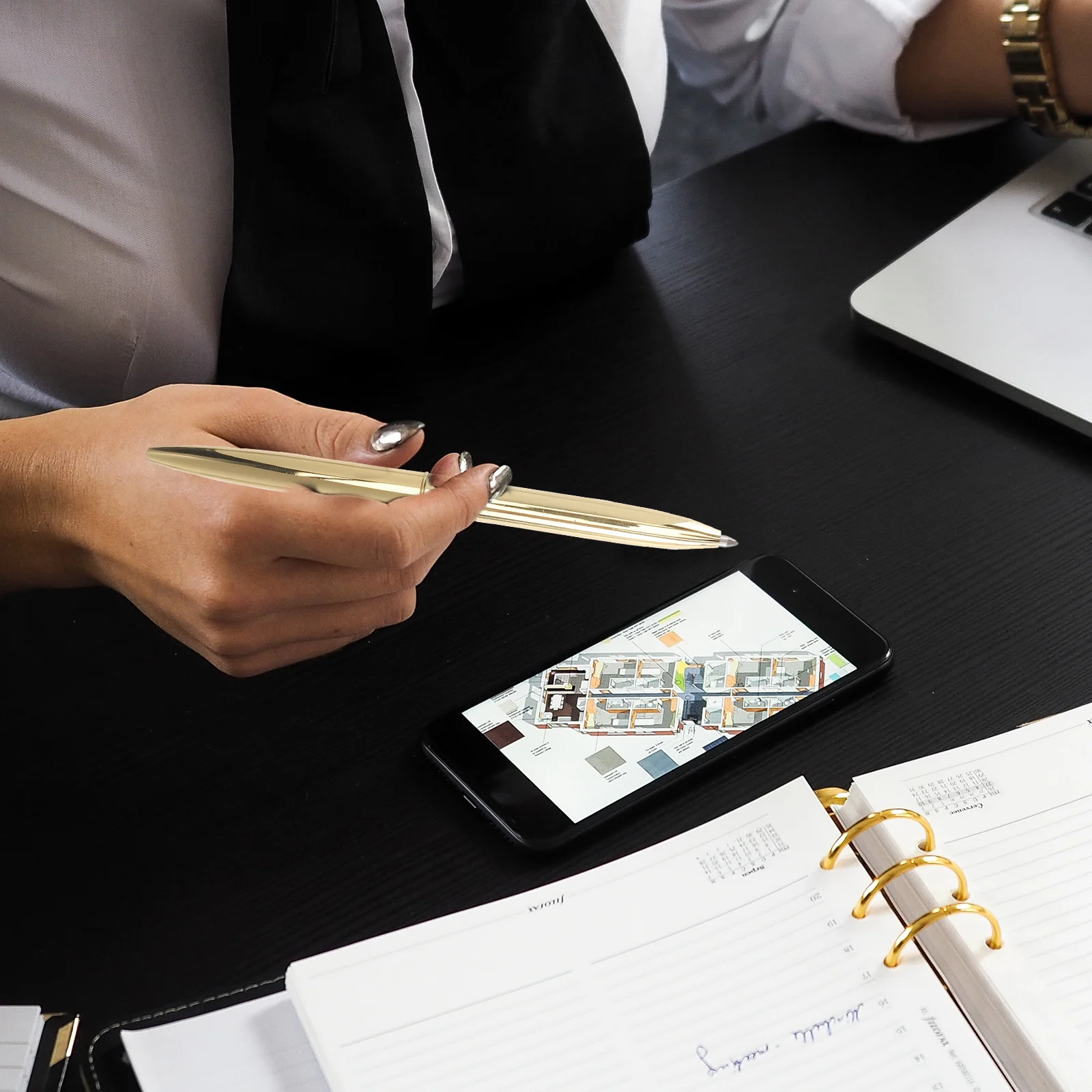 6개 금속 볼펜 경량 디자인 세련된 검정색 잉크 학교 사무실 비즈니스 문구 용품 선물