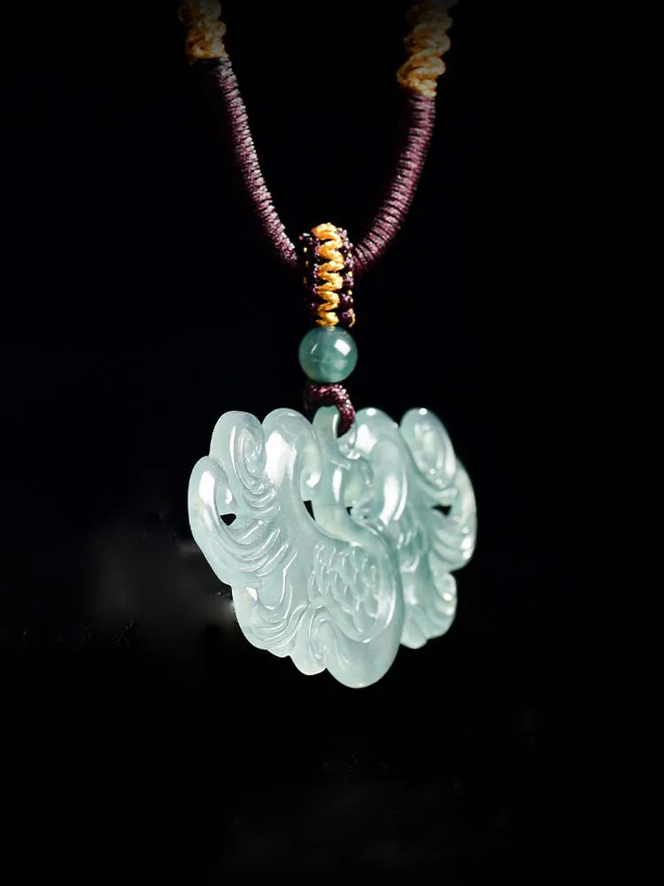 أصيلة الطبيعية A-الصف الجاديت الأزرق المياه فينيكس قلادة الجليد كريستال اليشم قلادة للرجال والنساء