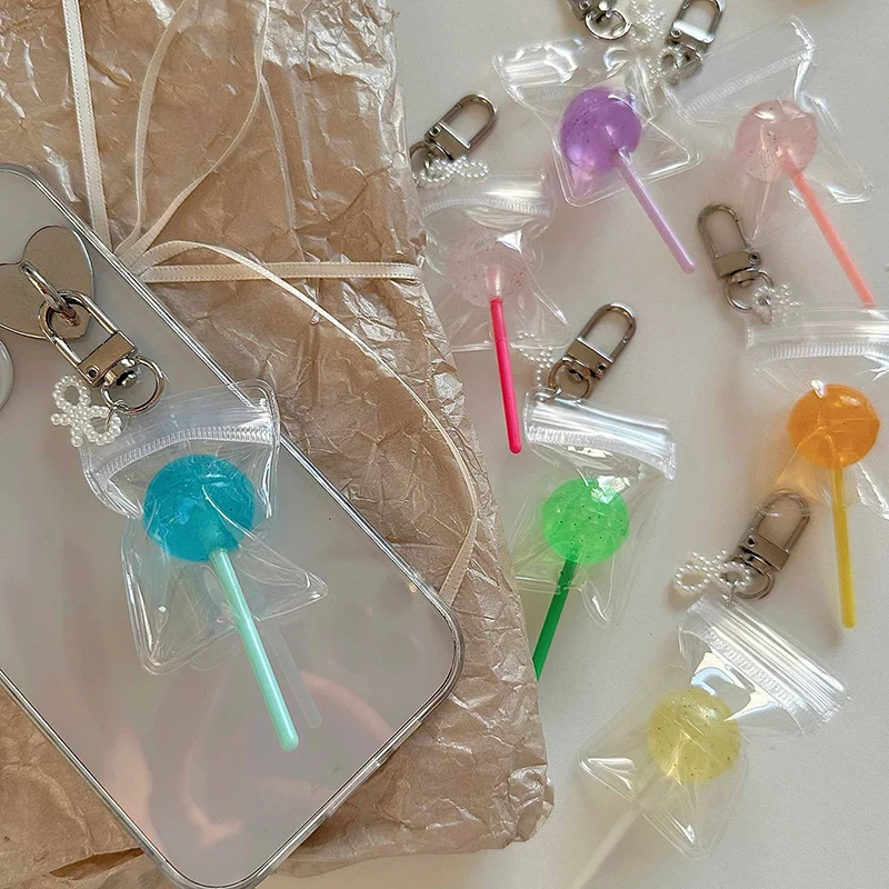 1PC Candy Bag Ornaments Simulation Packaging Lollipop Keychain Transparent Luminous Resin Accessories Creative Gifts