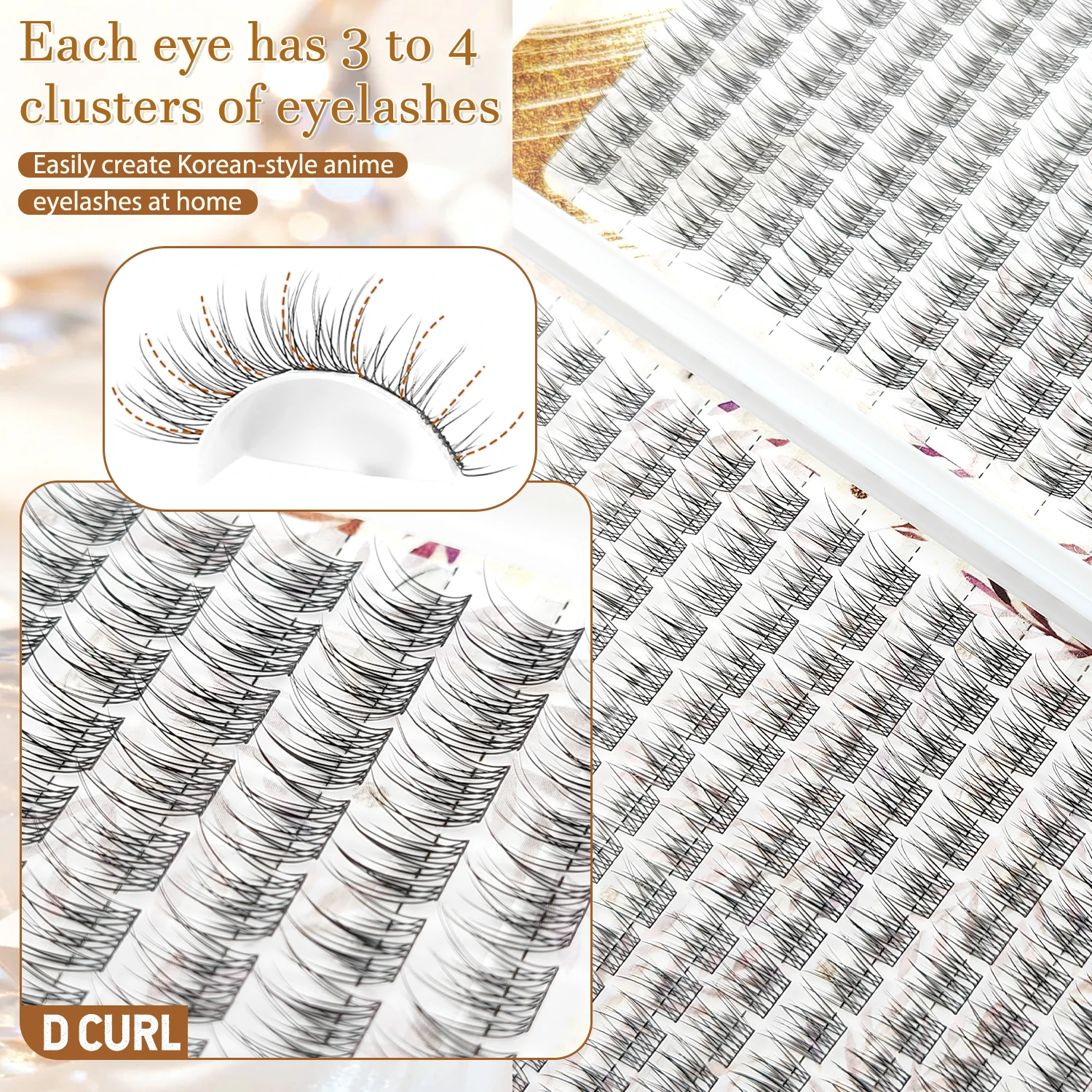 DFONO Triple-Fishtail Lash Clusters Kit, C/D Curl 10-12mm Individual Lashes with 48H+ Lash Bond and Seal, DIY Eyelash Extensions