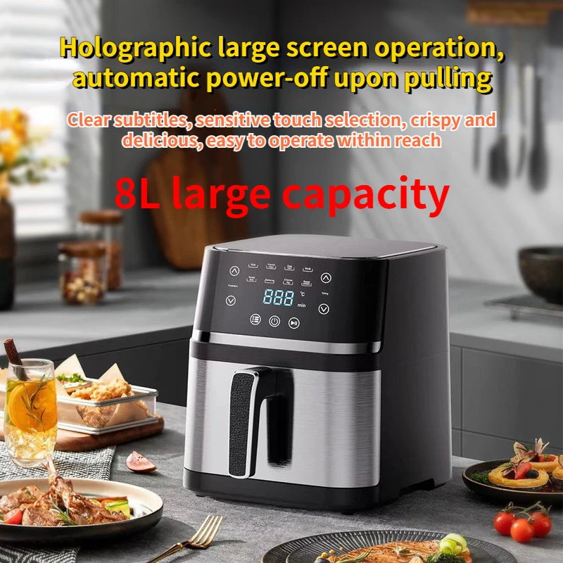 8L Stainless steel visible air fryer new multi-functional high-capacity oil-free intelligent electric fryer oven household 220V