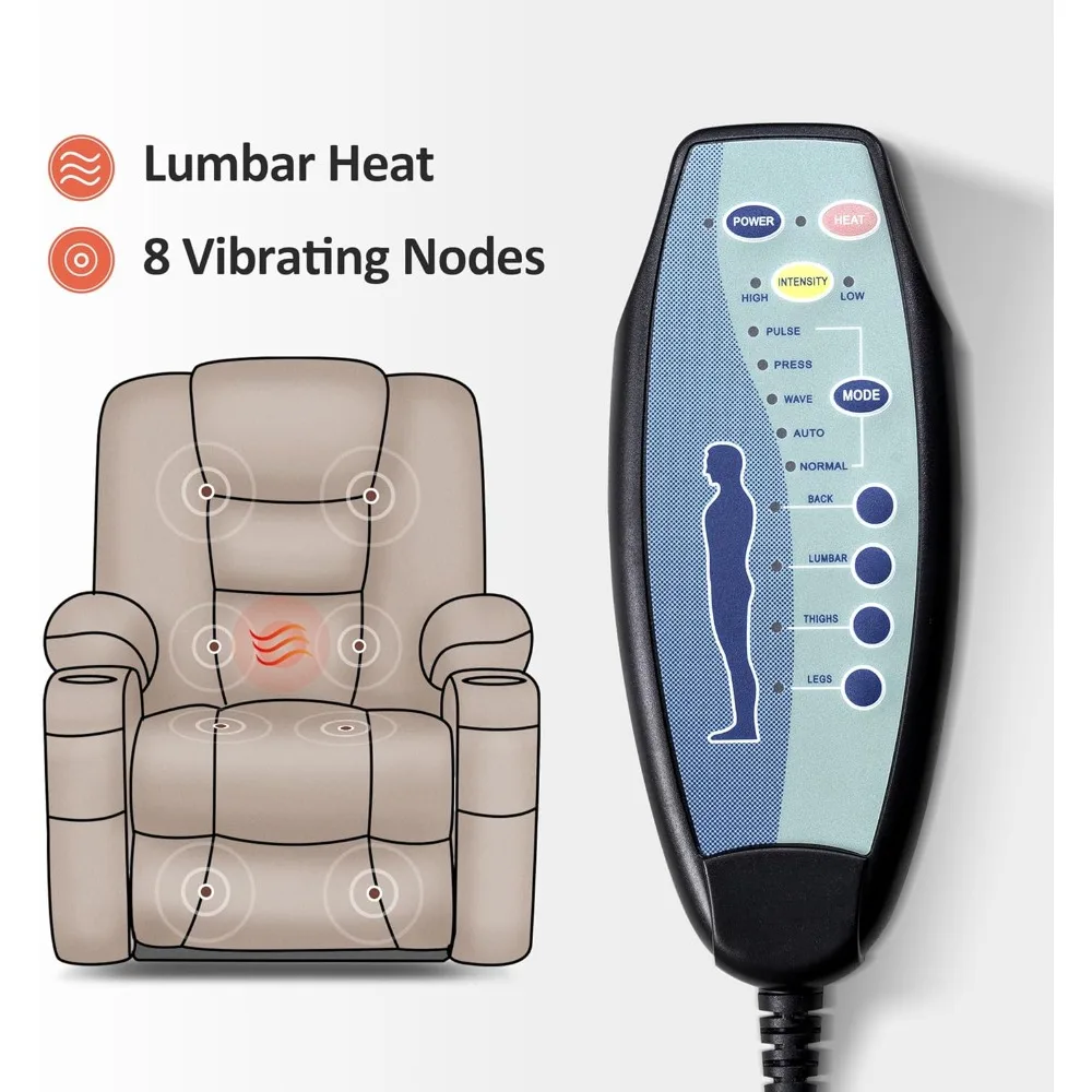 أريكة كرسي رفع كهربائي كبير مع تدليك وحرارة لكبار السن الكبار والطويل، 3 أوضاع، وحاملات أكواب، وUSB P