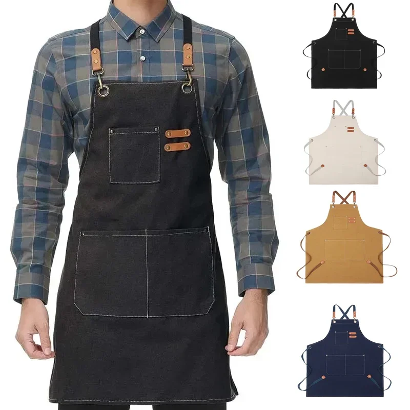 Oil-proof Lightweight Canvas Apron for Men And Women Chef's Kitchen Grill Restaurant Bar Shop Cafes Beauty Nails Studios Uniform