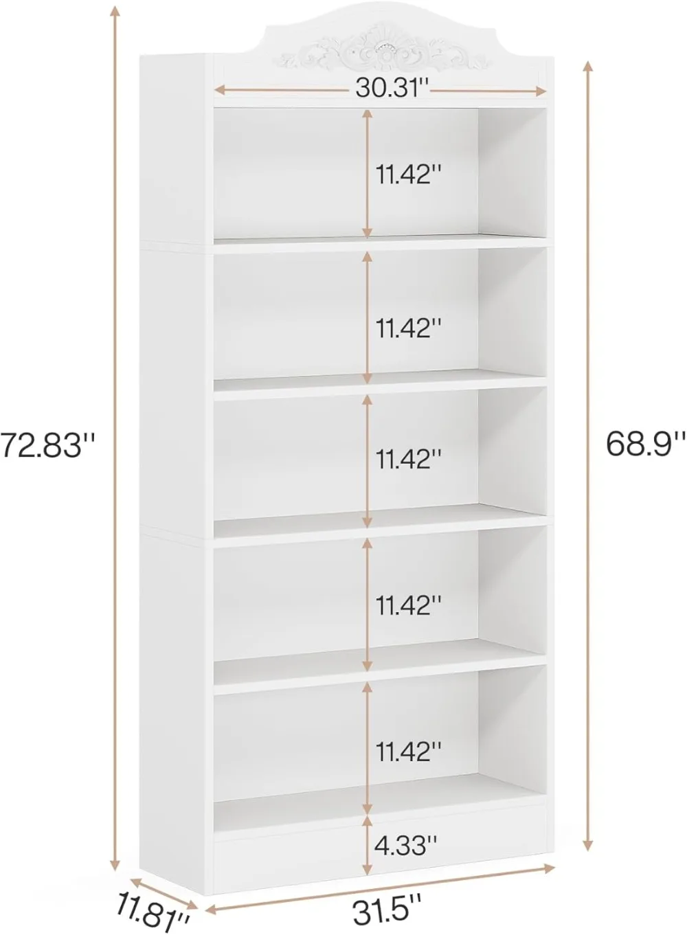 Set of 2 73 Inch Tall Bookcase, Modern 5-Shelf White Library Bookshelf with Storage Shelves,Bedroom/Living Room/Home/Office (2)