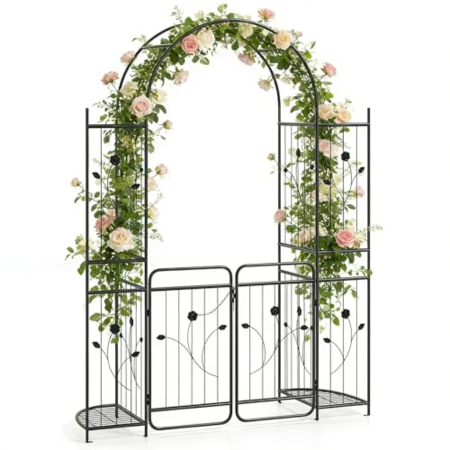 87-Inch Tall Heavy-Duty Arbor Trellis for Climbing Plants, Black, Outdoor Use, Powder-Coated Steel, Rust-Resistant Finish