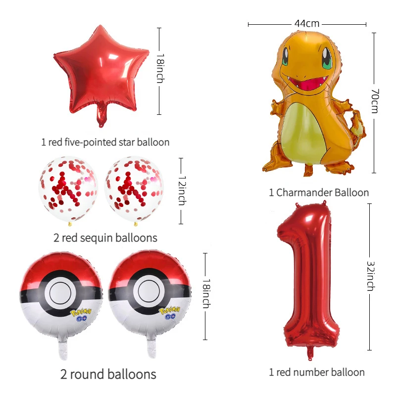 Conjunto de balão infantil Pokémon Cartoon, Charmander Elf Ball, filme de alumínio digital, decoração de aniversário