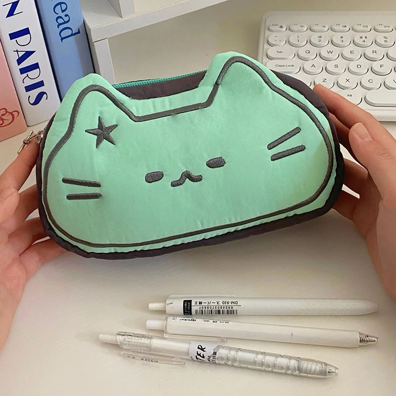 Estuche de lápices Kawaii de gran capacidad para niños y niñas, bolsa de bolígrafos de gato y estrella de dibujos animados, papelería multifuncional, suministros escolares, 1 unidad