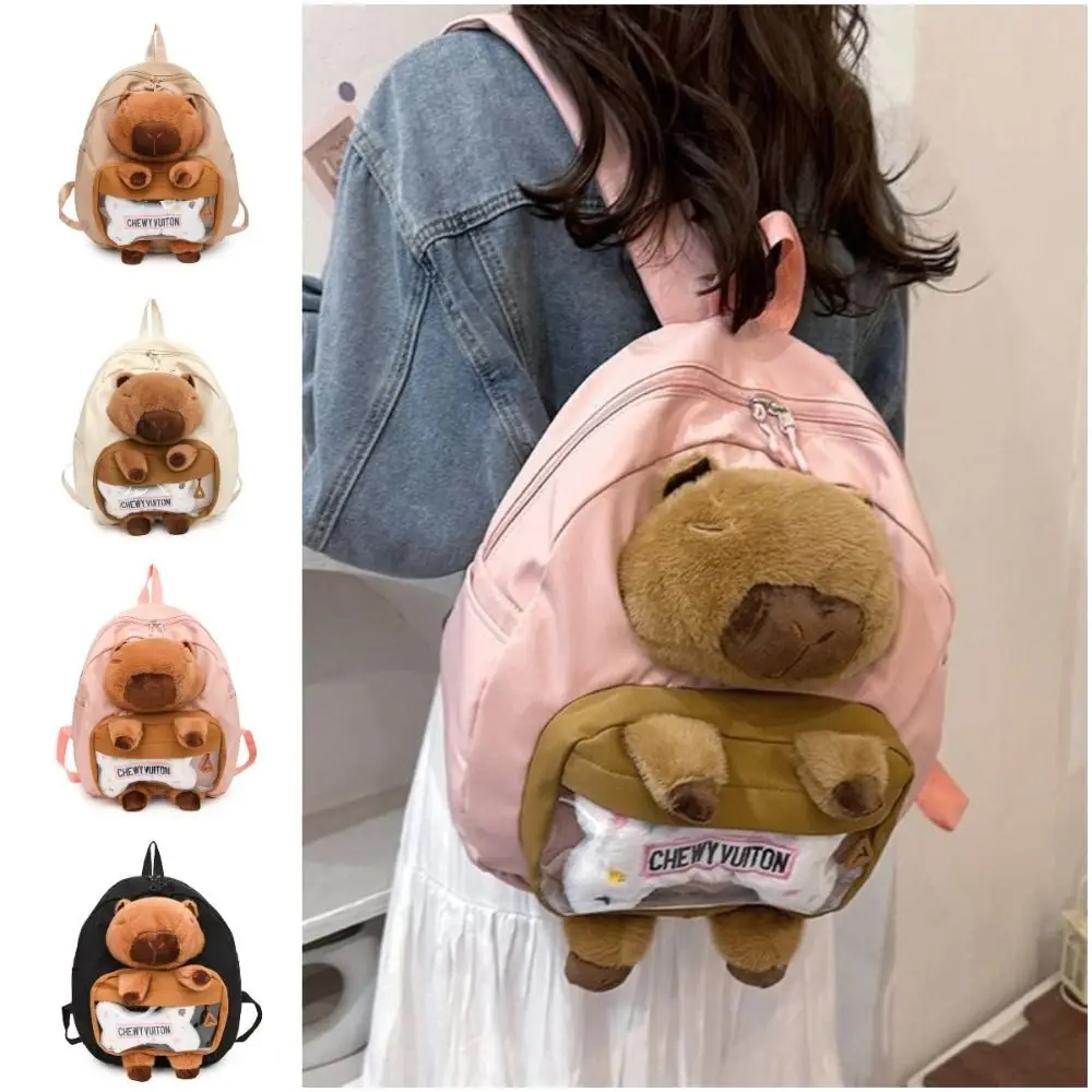 Large Capacity Capybara Plush Backpack School Bag Korean Style Capybara Shoulder Bag Storage Bag Stuffed Doll