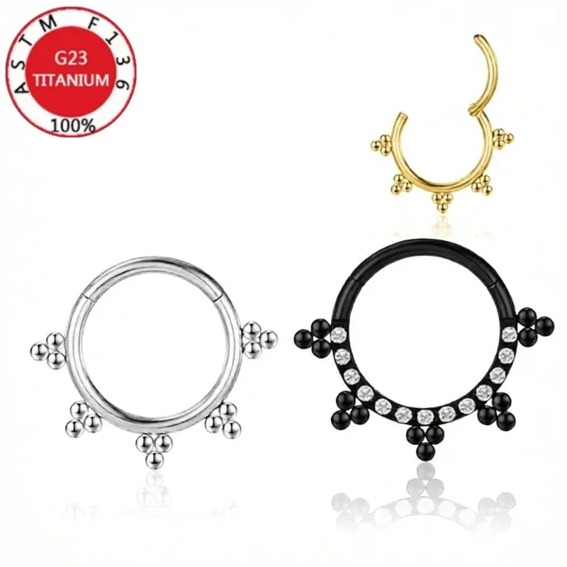 2/5Pcs 16G G23 Titanium Septum Clicker Nose Ring Hinged Segment Daith Cartilage Labret Piercing Unisex Gift Earrings Zircon