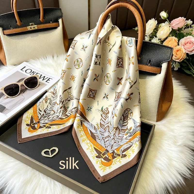 

Four Seasons Exquisite Full Printed Business Silk Mulberry Silk Champagne Edge 53 Small Square Scarf Workplace Silk Scarf Scarf