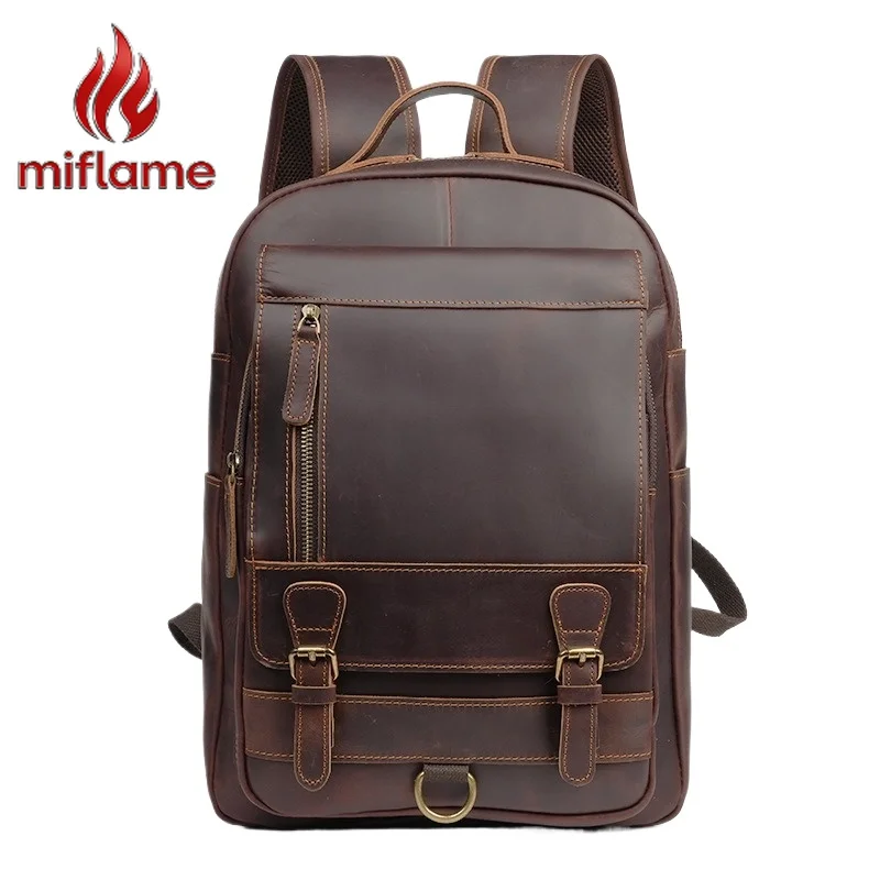 

Genuine Leather Backpack Large Capacity Laptop Bag Travel Business Vintage Crazy Horse Leather Retro